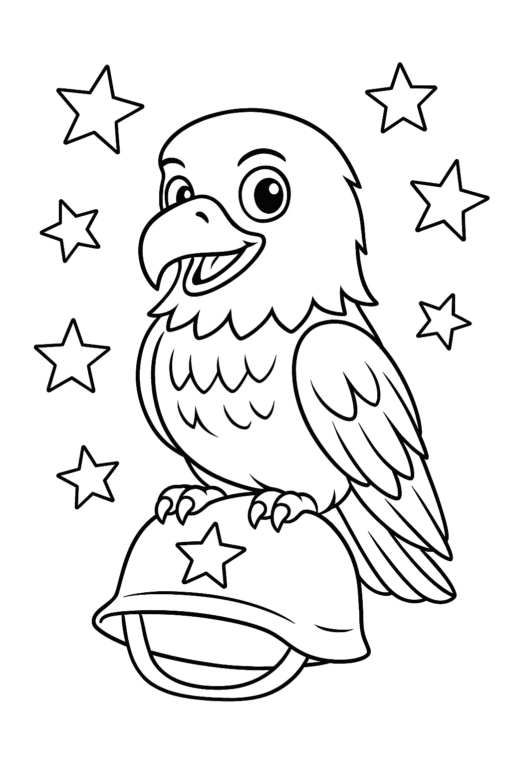 Cute Patriotic Eagle with American Flag, דף צביעה להדפסה לילדים