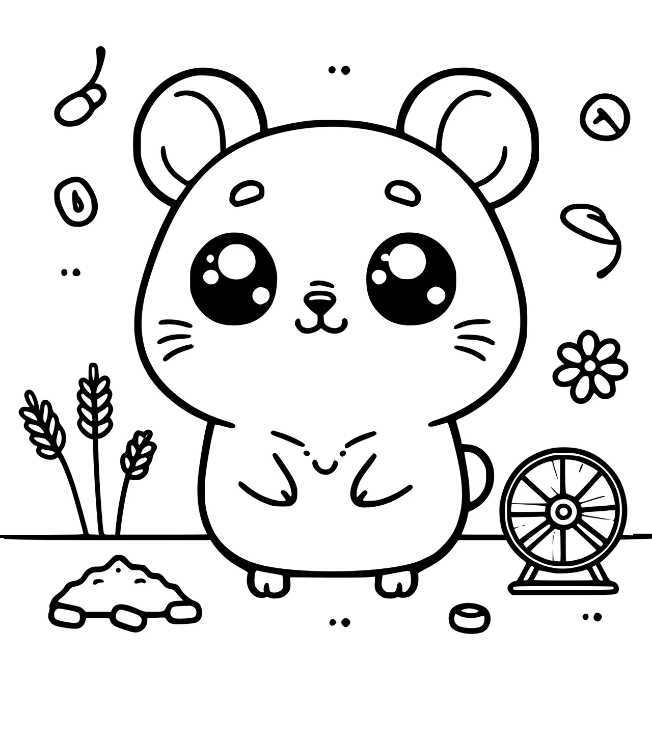 Cute Hamster, דף צביעה להדפסה לילדים