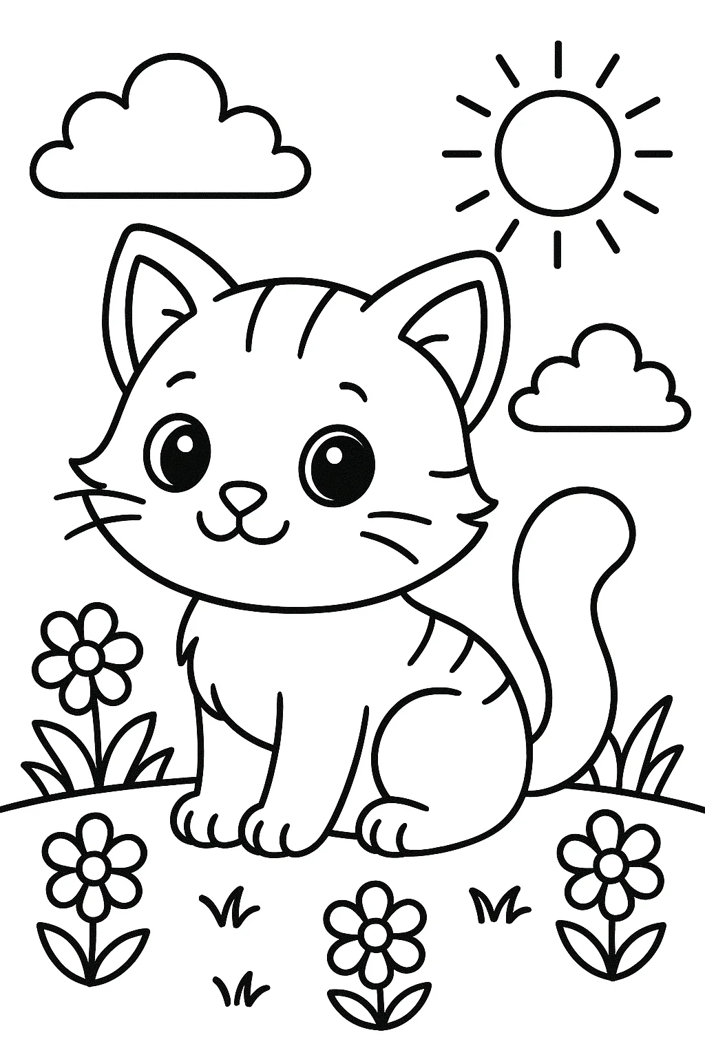Cute Little Cat Coloring Page, דף צביעה להדפסה לילדים