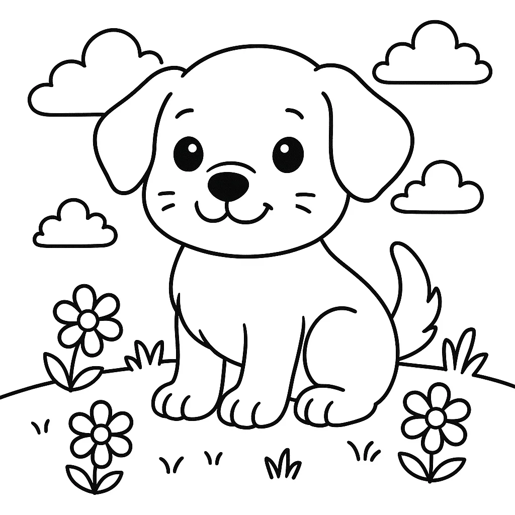 Cute Little Puppy Coloring Page, דף צביעה להדפסה לילדים