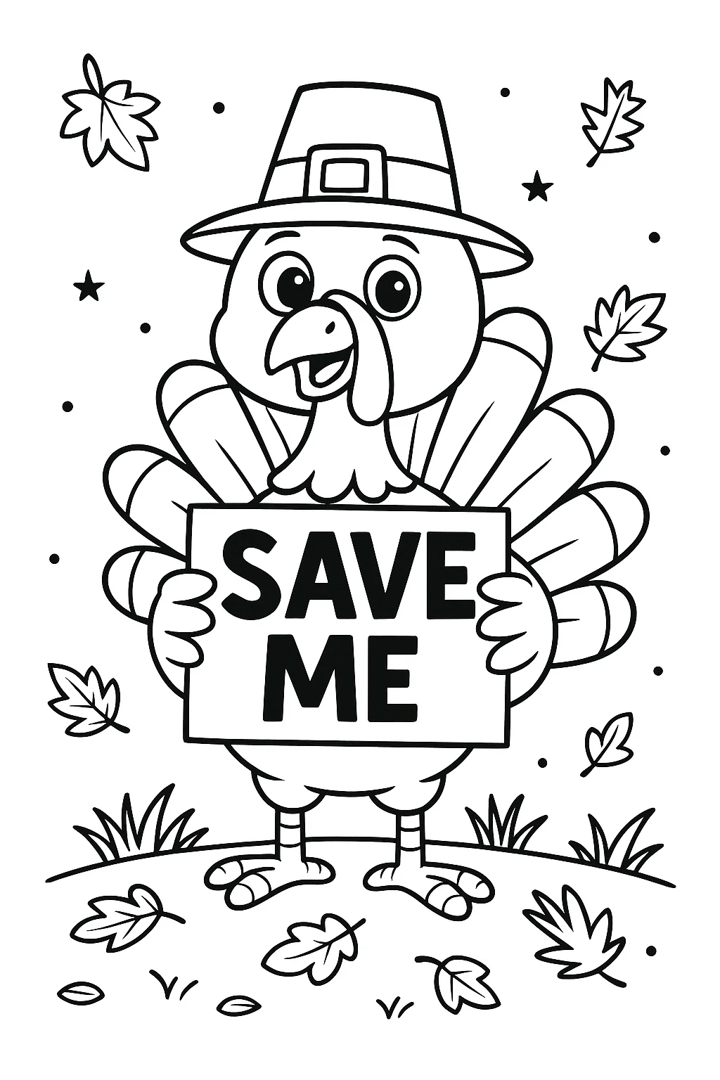 Cute Turkey Wearing a Hat, דף צביעה להדפסה לילדים