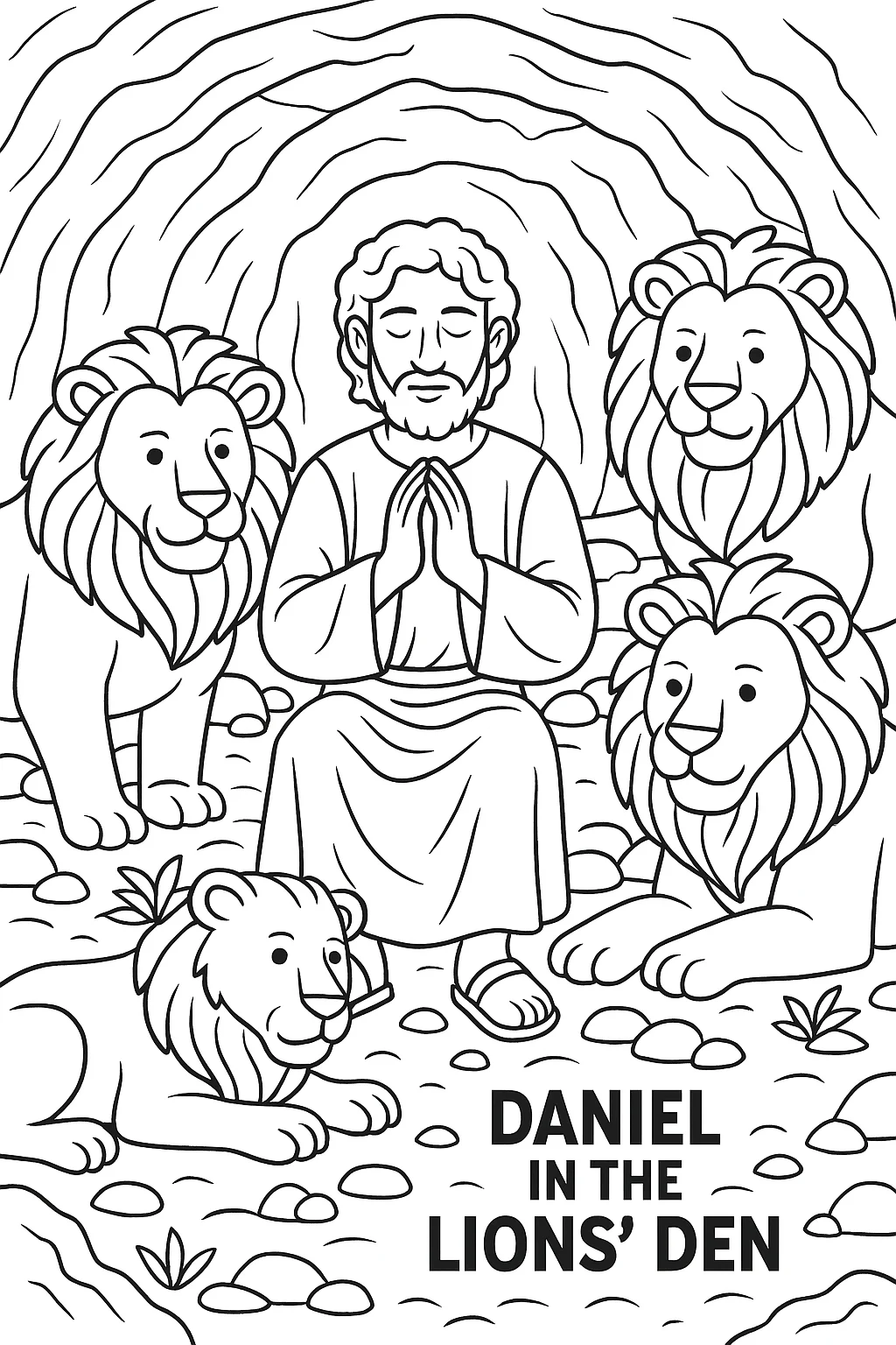 Daniel in the Lion's Den, דף צביעה להדפסה לילדים