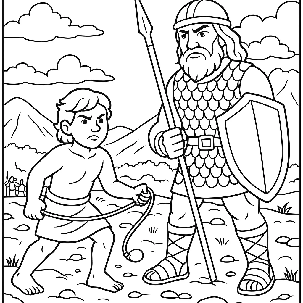 David and Goliath, דף צביעה להדפסה לילדים
