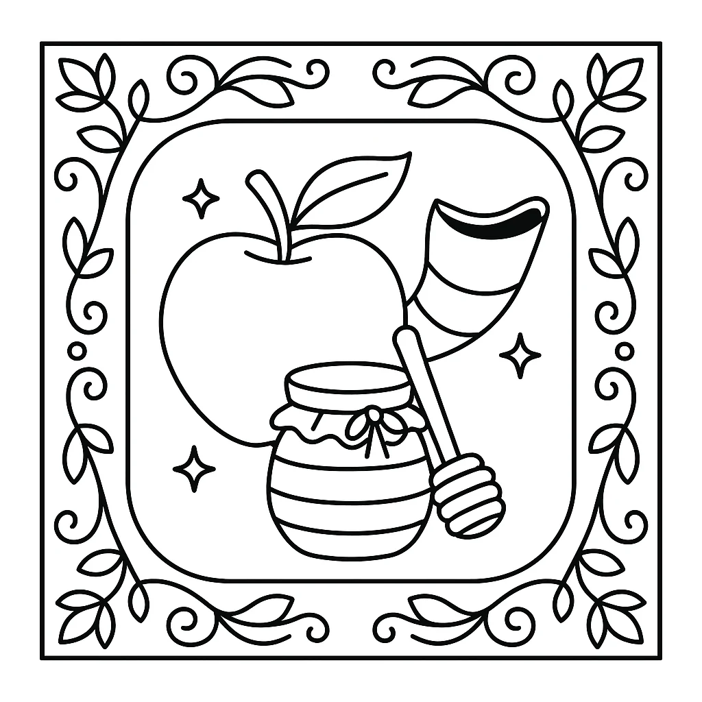 Decorated Rosh Hashana Table, דף צביעה להדפסה לילדים