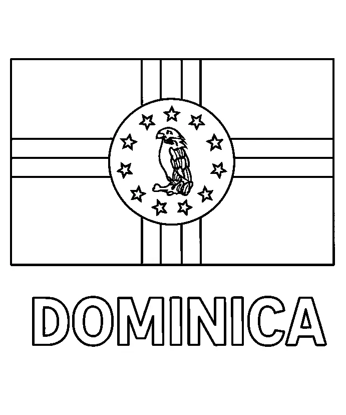 Bandera de Dominica, página para colorear imprimible para niños