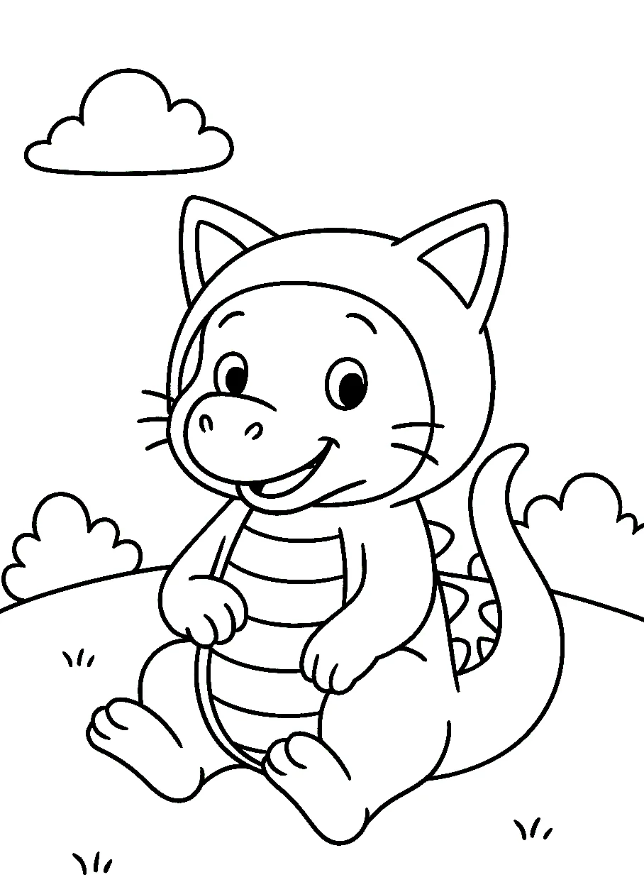 Dragon Dressed as Cat, דף צביעה להדפסה לילדים