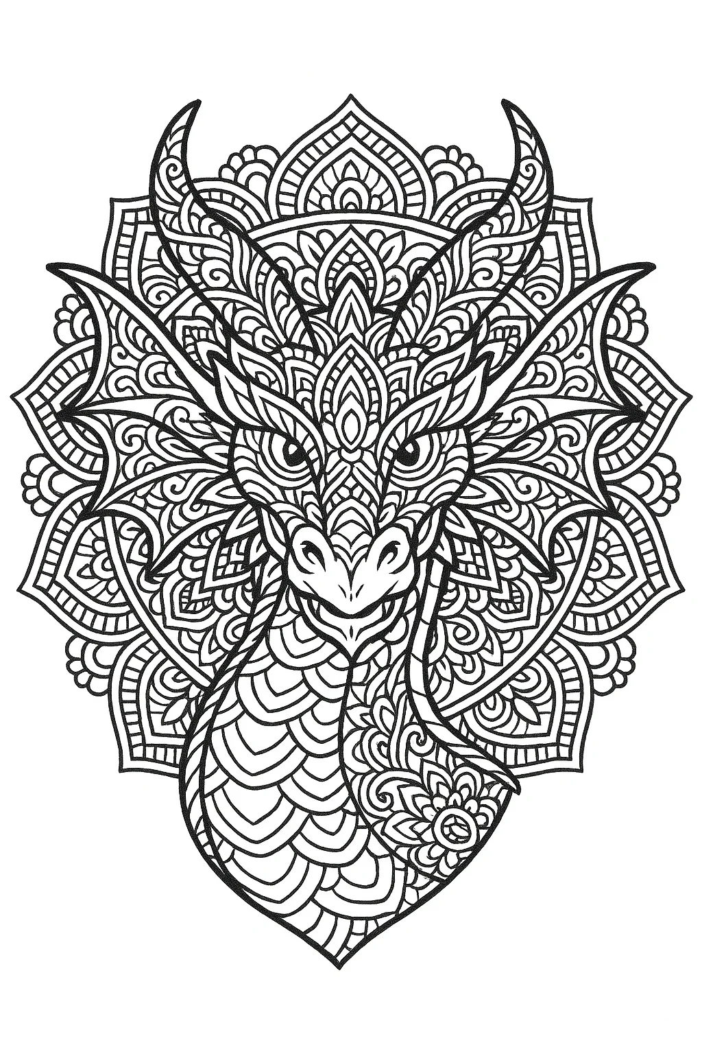 Dragon Mandala Coloring Page, דף צביעה להדפסה לילדים