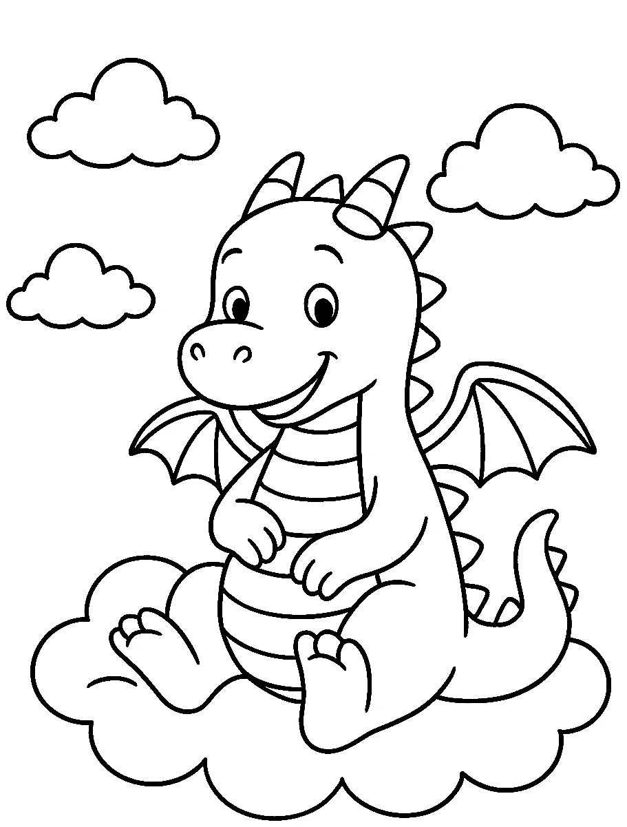Dragon on a Cloud, דף צביעה להדפסה לילדים