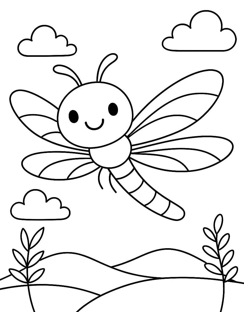 Dragonfly, דף צביעה להדפסה לילדים