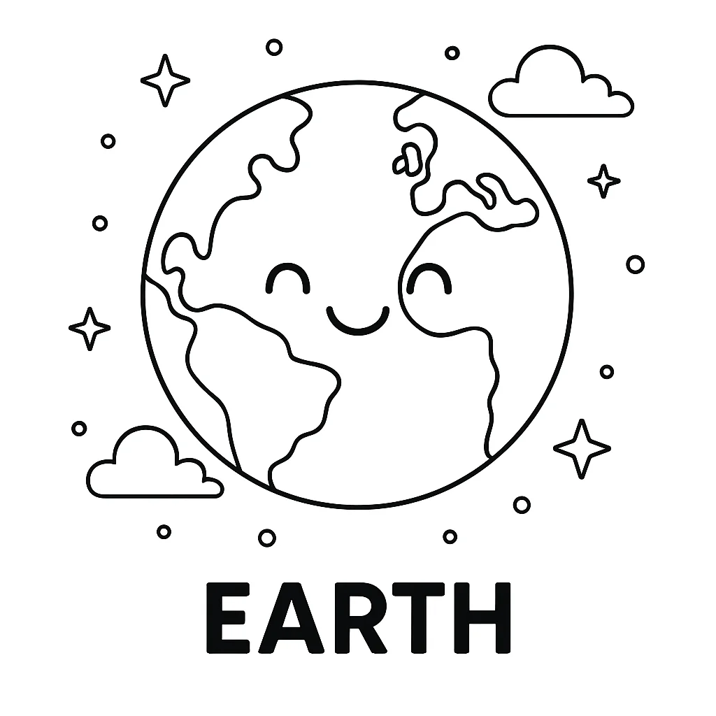 Earth, דף צביעה להדפסה לילדים
