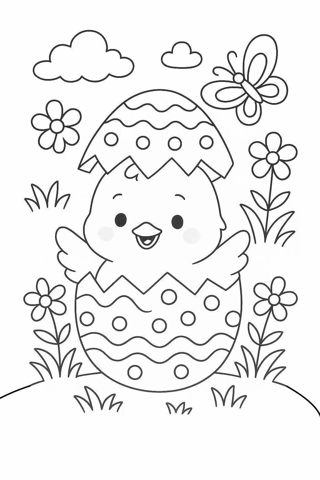 Easter Egg Hatching, דף צביעה להדפסה לילדים