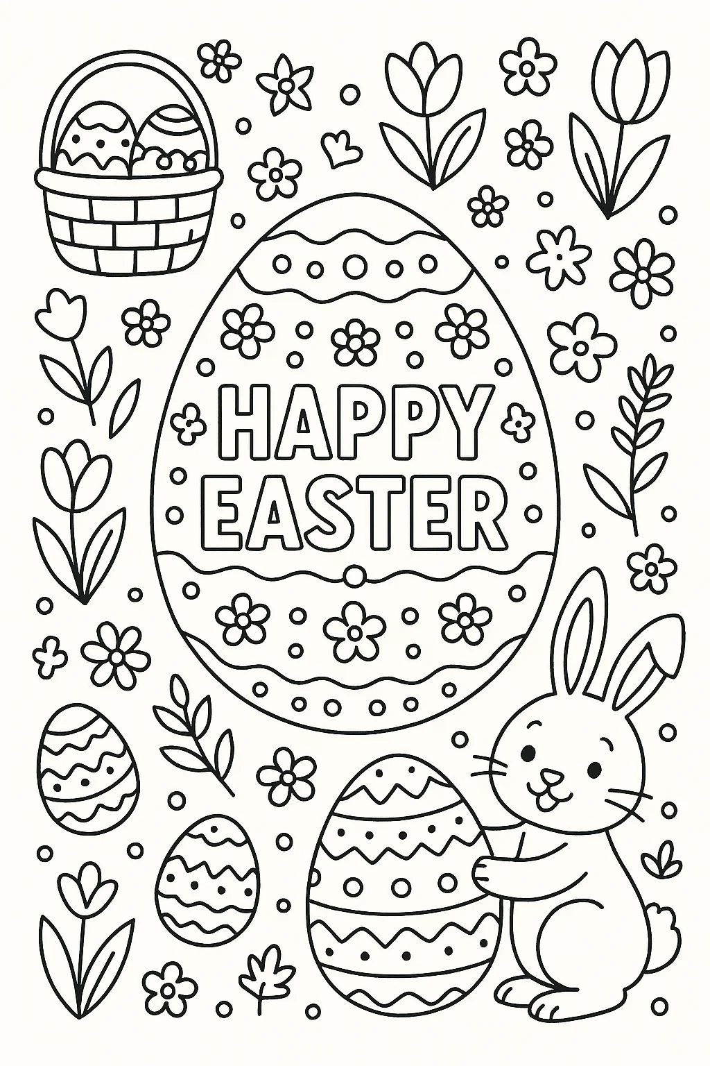 Escena de Pascua Definitiva, página para colorear imprimible para niños