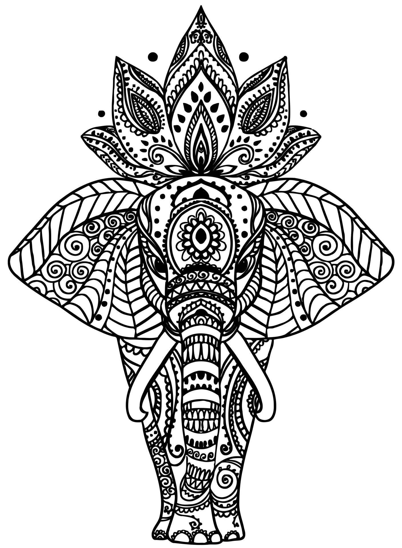 Elephant Mandala, דף צביעה להדפסה לילדים