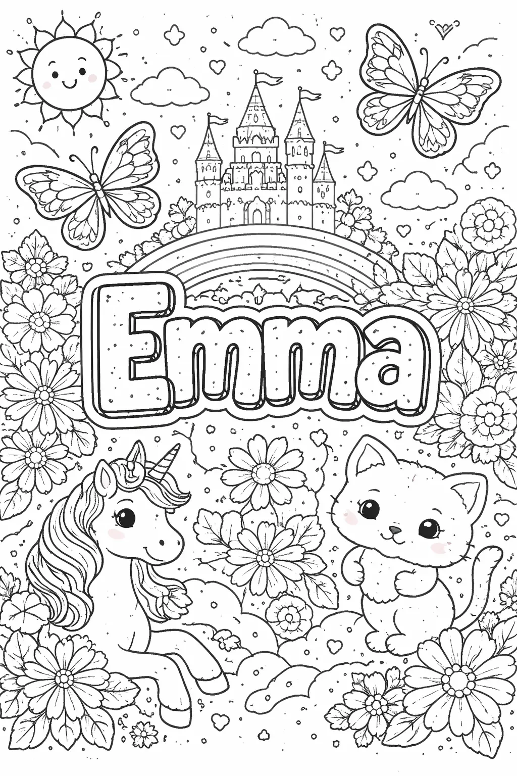 Página para Colorear con el Nombre Emma, página para colorear imprimible para niños