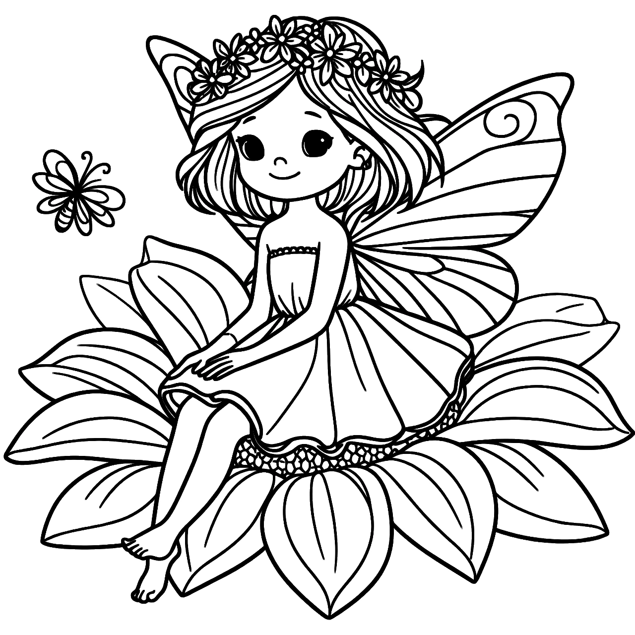 Fairy On A Flower, דף צביעה להדפסה לילדים