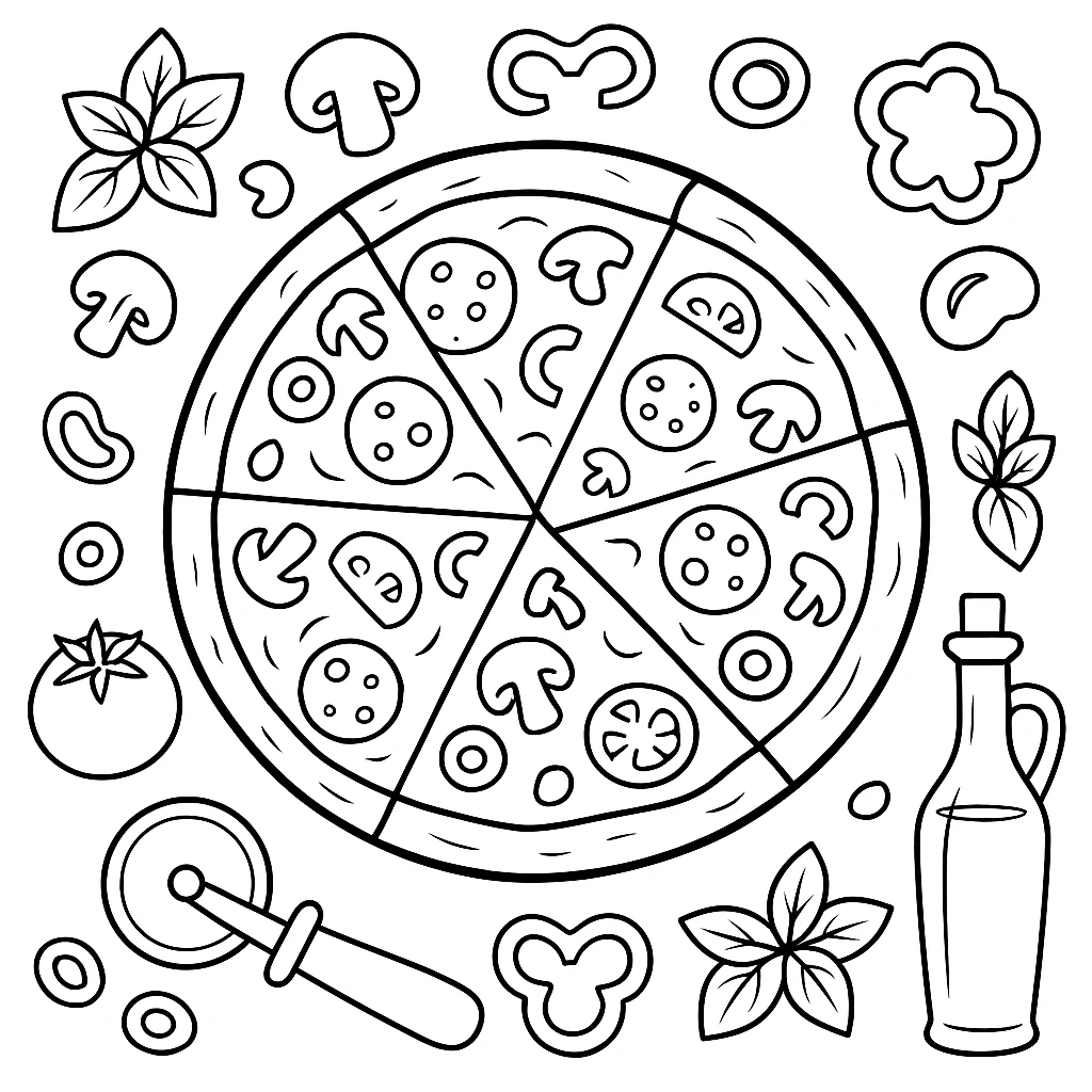 Family Pizza, דף צביעה להדפסה לילדים