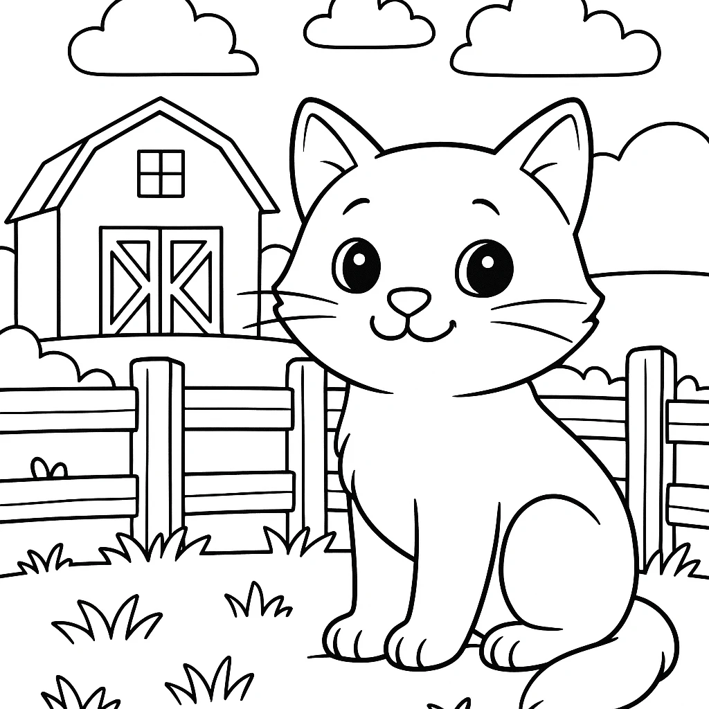 Farm Cat, דף צביעה להדפסה לילדים