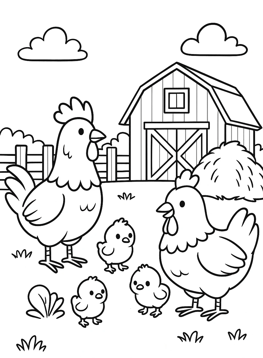 Farm Chickens, דף צביעה להדפסה לילדים