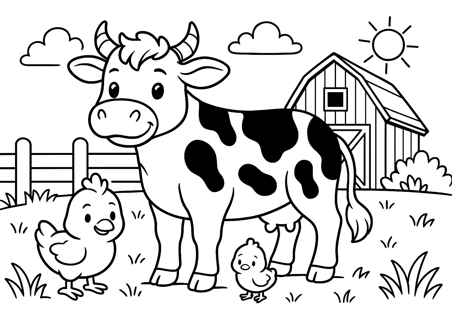 Farm Cow, דף צביעה להדפסה לילדים