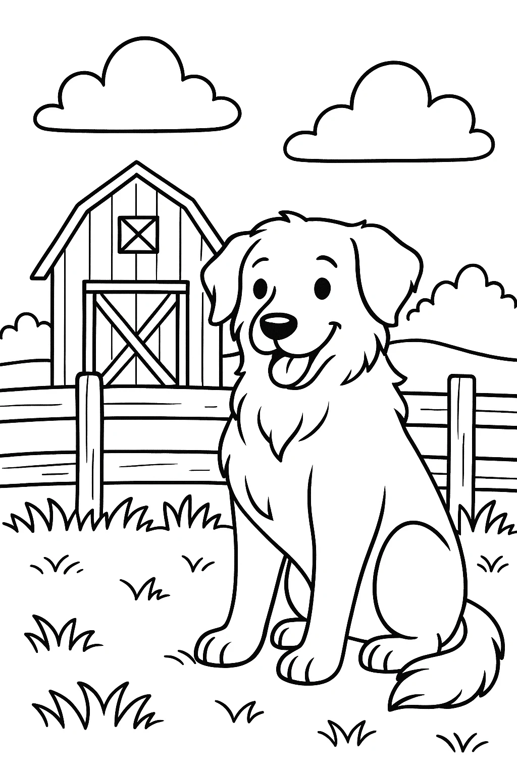 Farm Dog, דף צביעה להדפסה לילדים