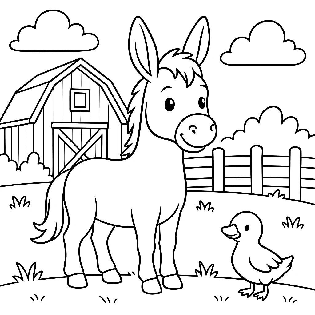 Farm Donkey, דף צביעה להדפסה לילדים