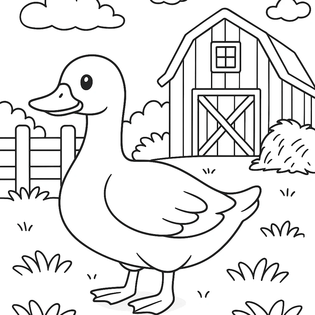 Farm Duck, דף צביעה להדפסה לילדים