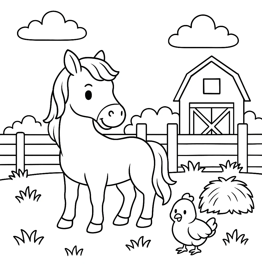 Farm Horse, דף צביעה להדפסה לילדים