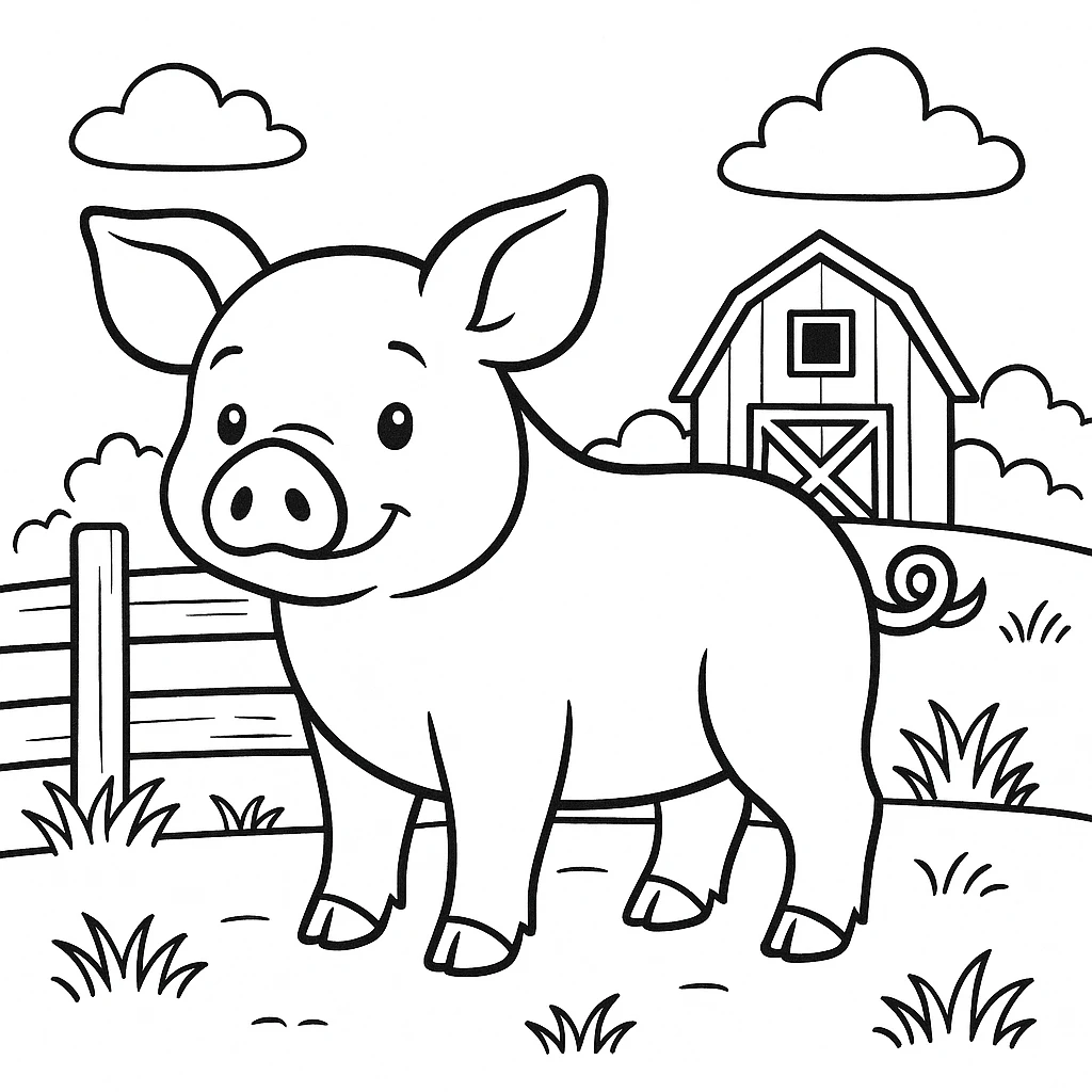 Farm Pig, דף צביעה להדפסה לילדים
