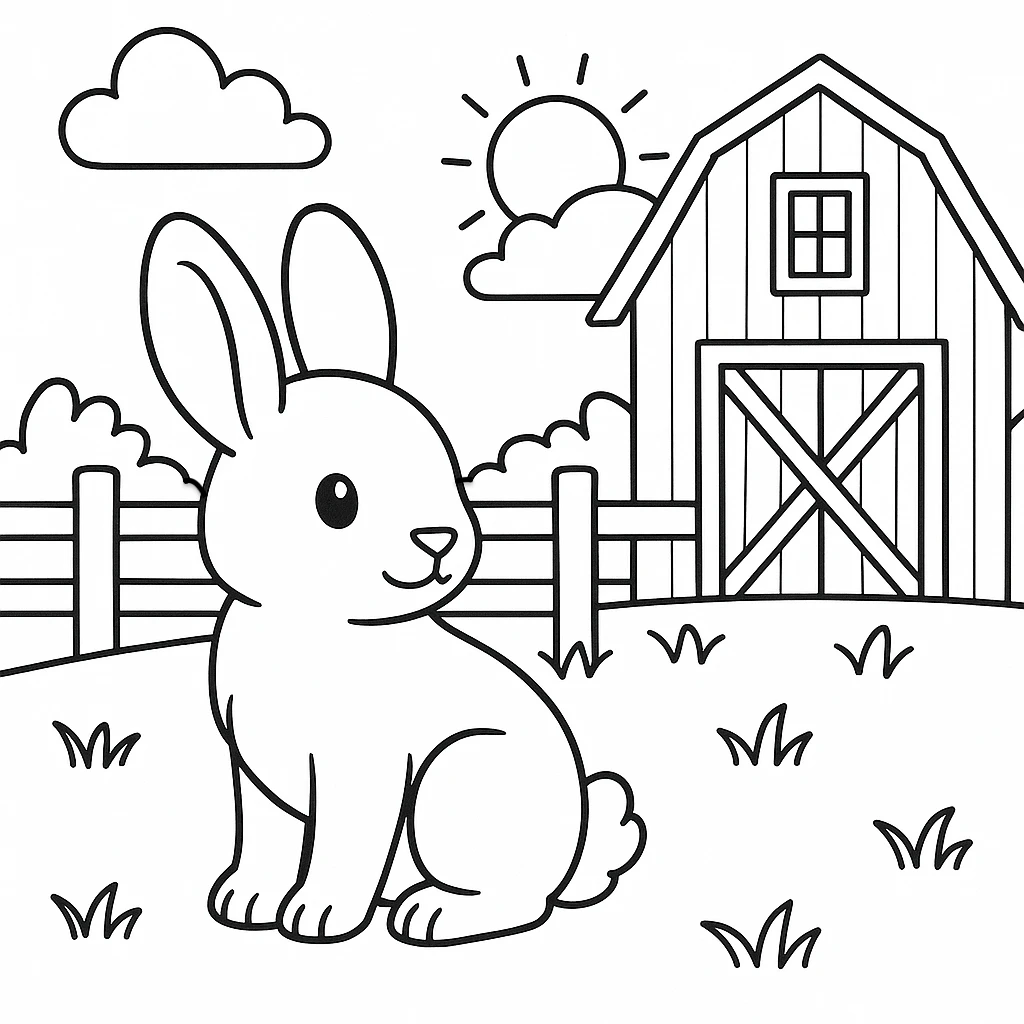 Farm Rabbit, דף צביעה להדפסה לילדים