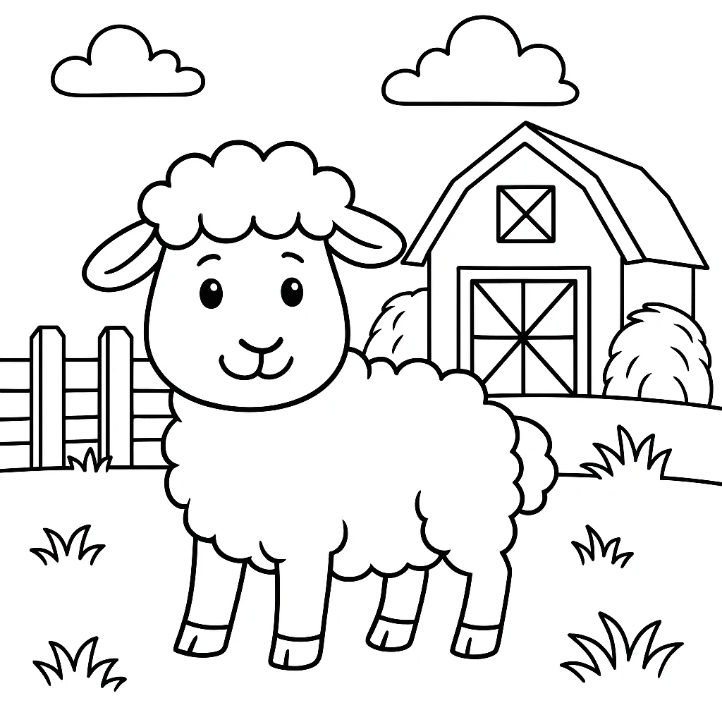 Farm Sheep, דף צביעה להדפסה לילדים