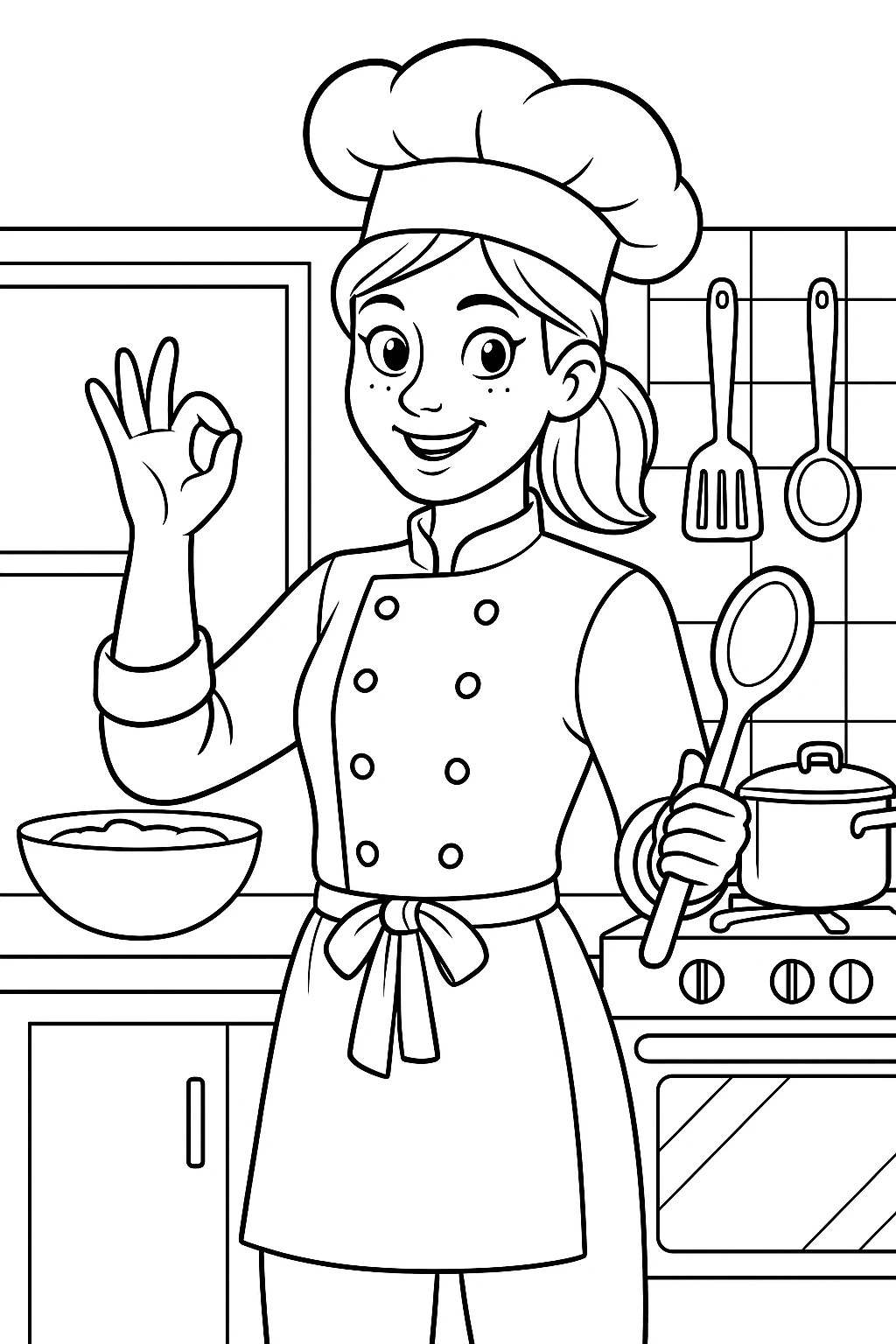 Female Chef, דף צביעה להדפסה לילדים