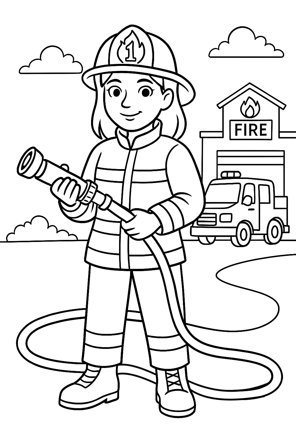 Firewoman, דף צביעה להדפסה לילדים