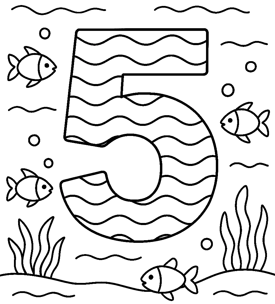 Number Five, דף צביעה להדפסה לילדים