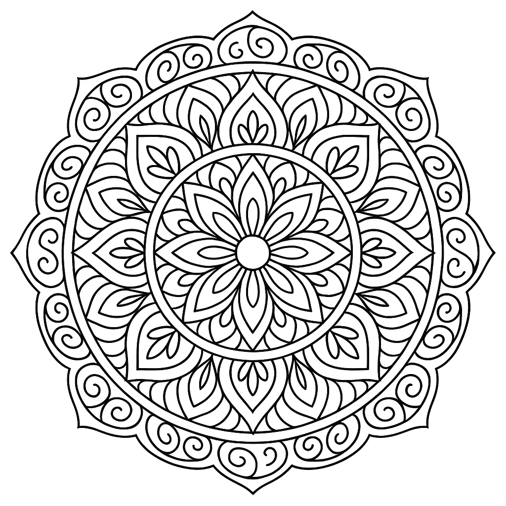 Flower Mandala, דף צביעה להדפסה לילדים