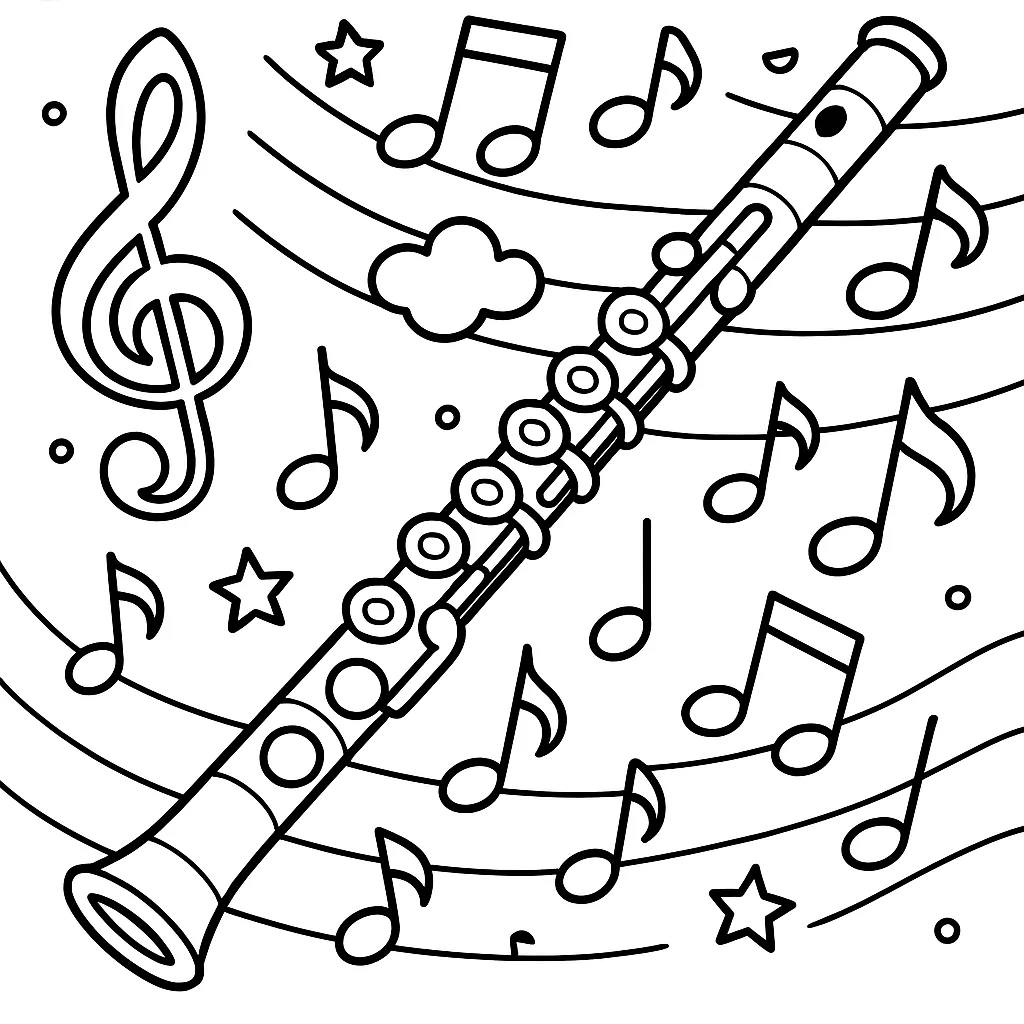 Flute, דף צביעה להדפסה לילדים