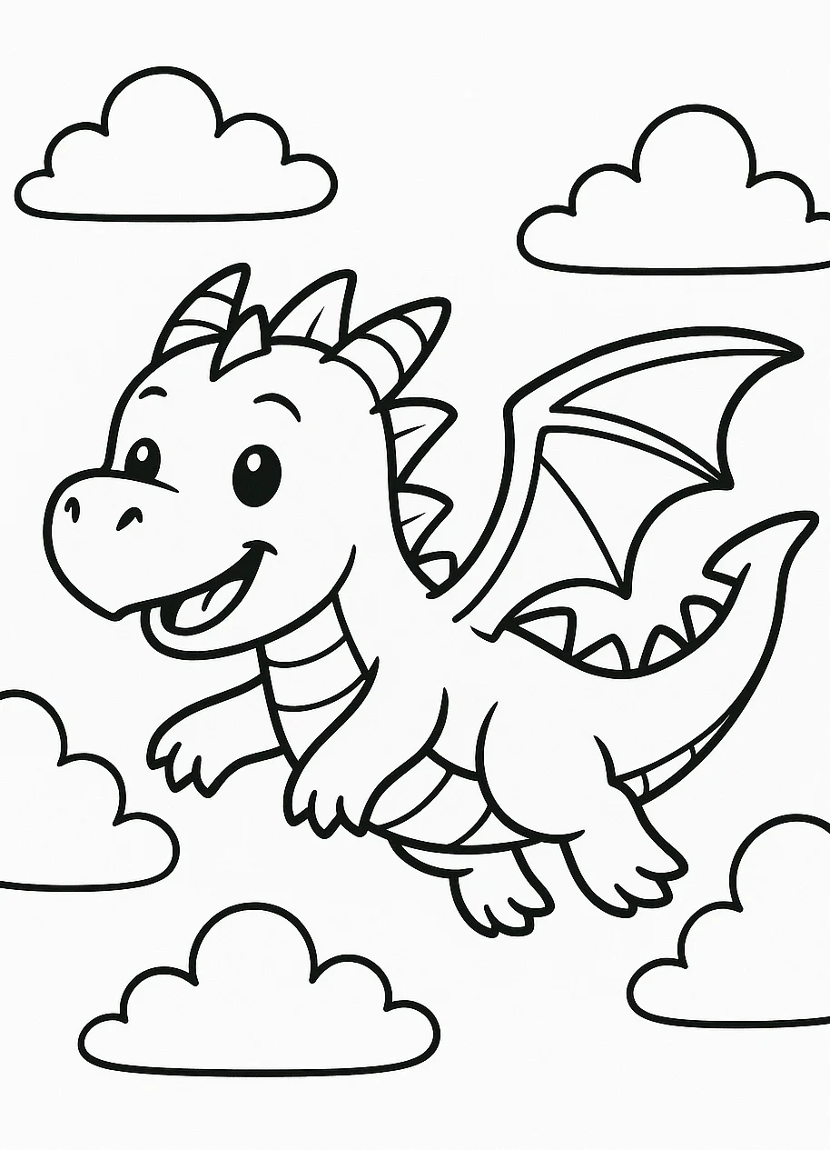 Flying Dragon, דף צביעה להדפסה לילדים