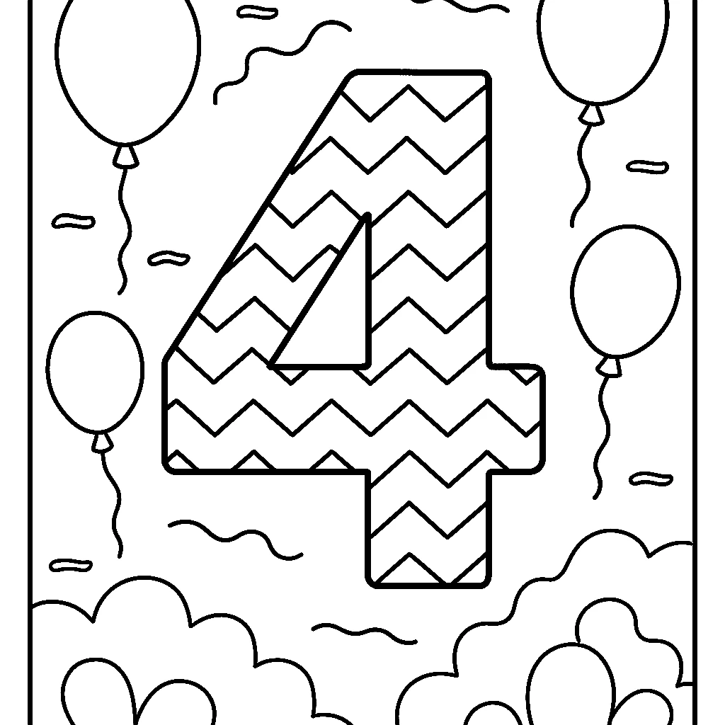 Number Four, דף צביעה להדפסה לילדים