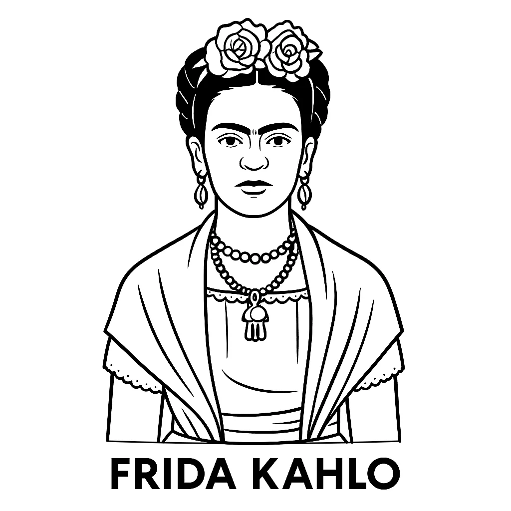 Frida Kahlo, דף צביעה להדפסה לילדים