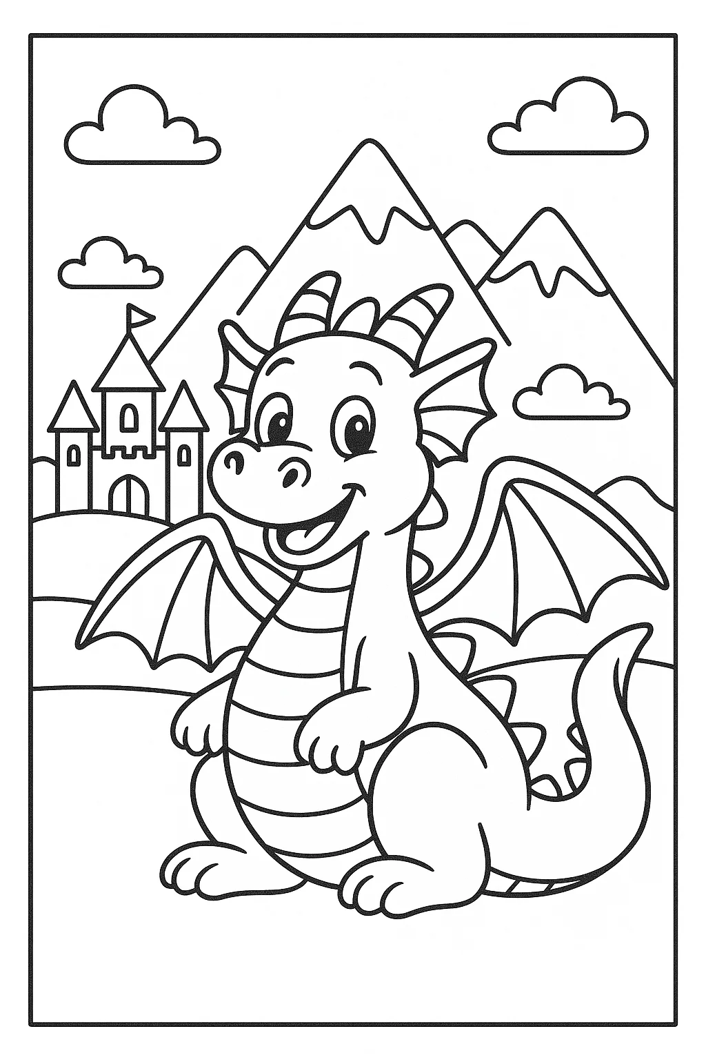 Friendly Dragon Coloring Page, דף צביעה להדפסה לילדים