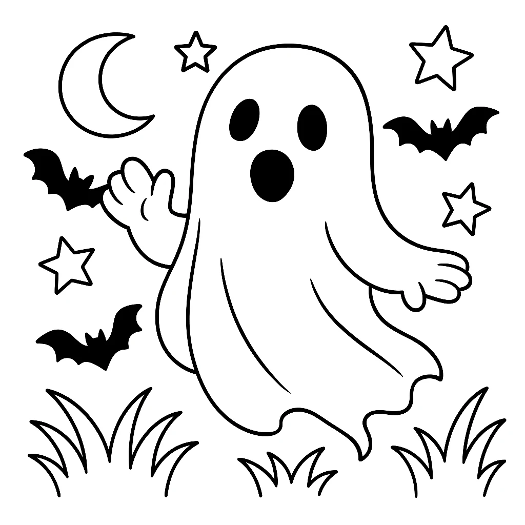 Fantasma Amigable, página para colorear imprimible para niños