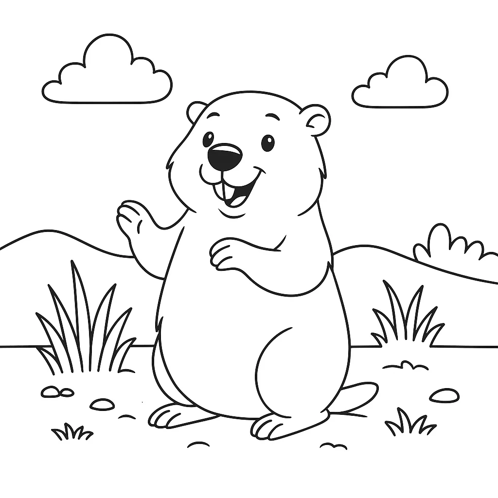 Marmota Amigable, página para colorear imprimible para niños