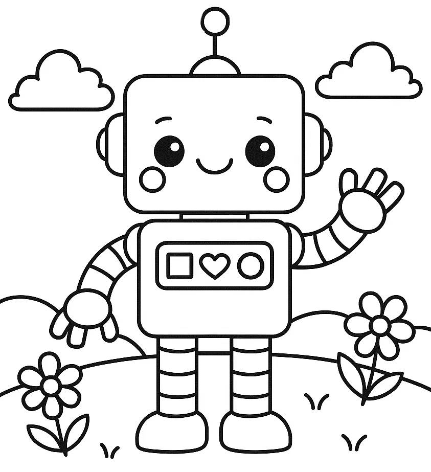 Página para Colorear Robot Amistoso, página para colorear imprimible para niños