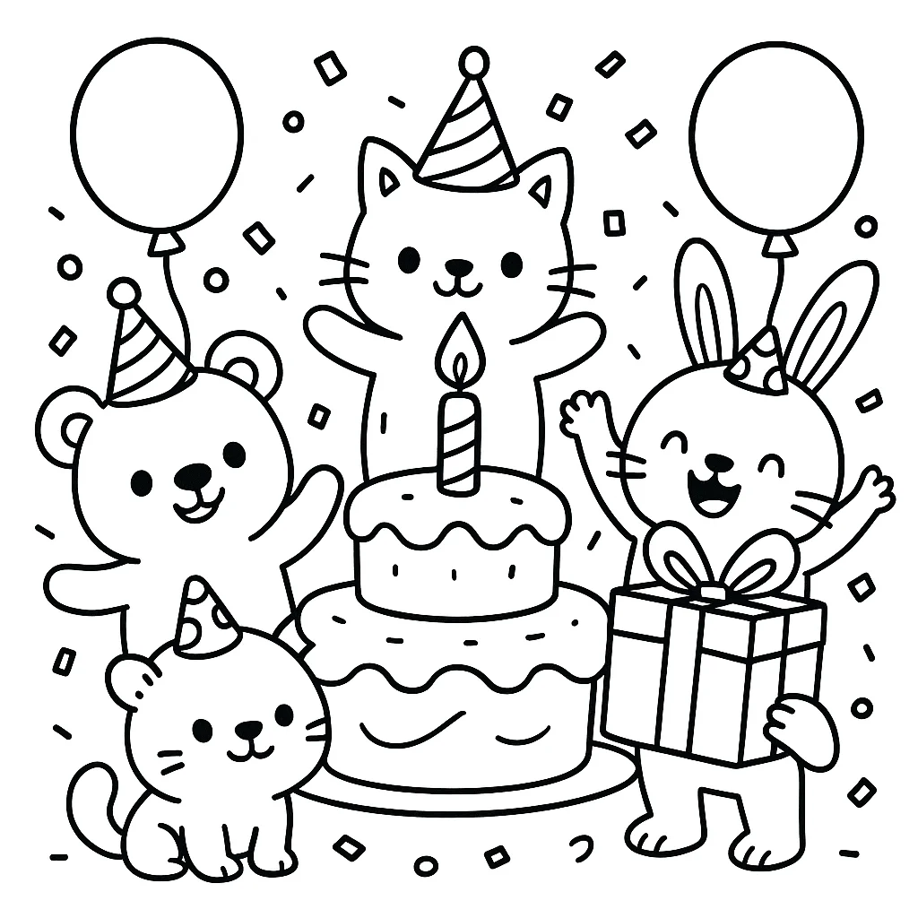 Fun Birthday Party, דף צביעה להדפסה לילדים