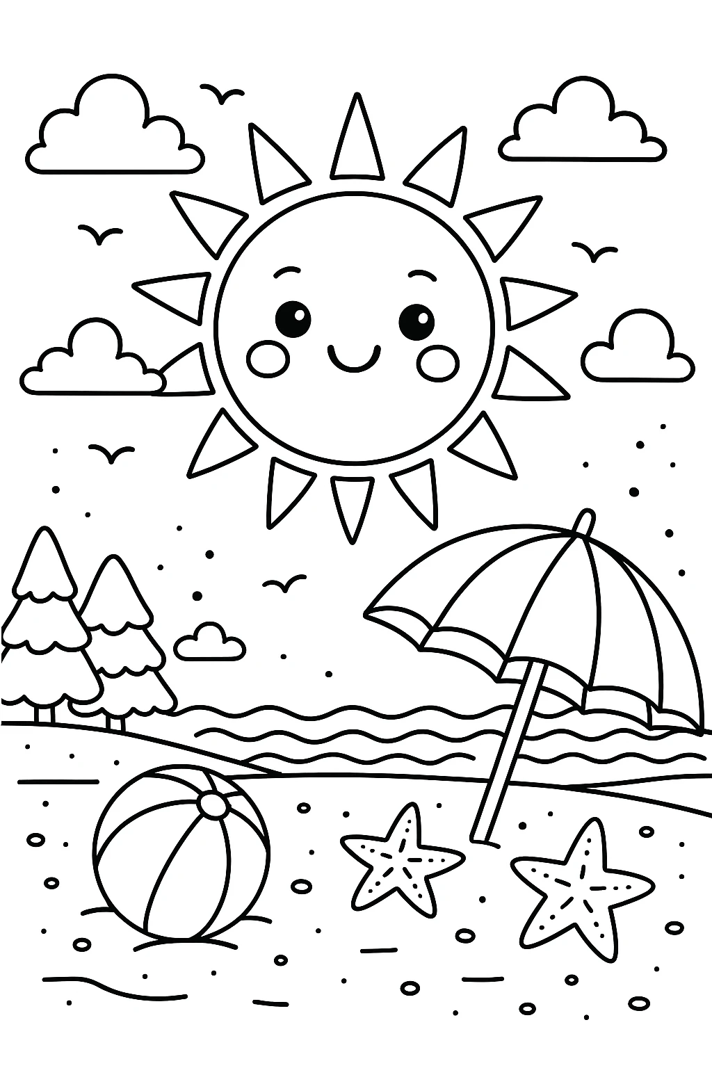 Día Divertido Cerca del Océano, página para colorear imprimible para niños