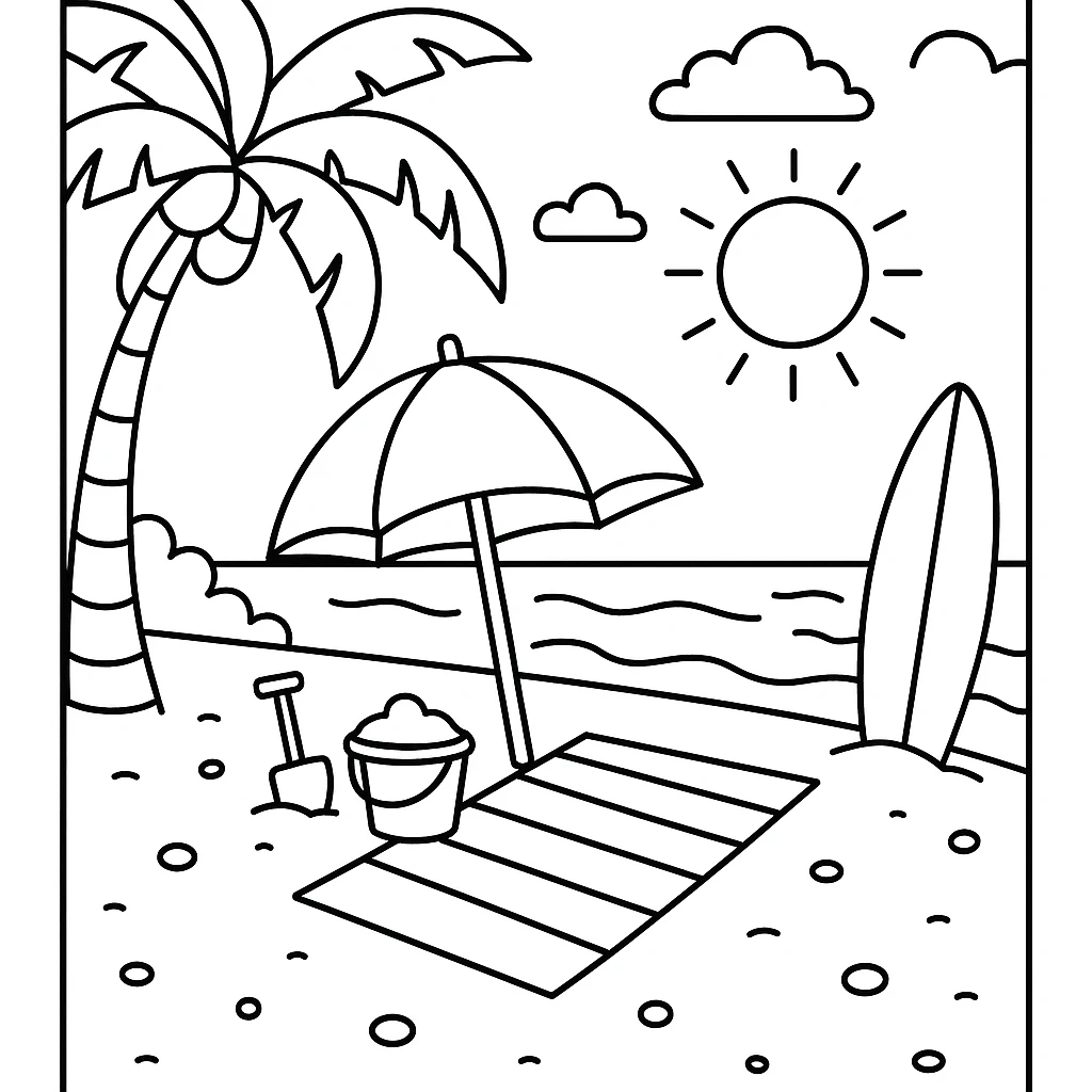 Día Soleado Divertido, página para colorear imprimible para niños