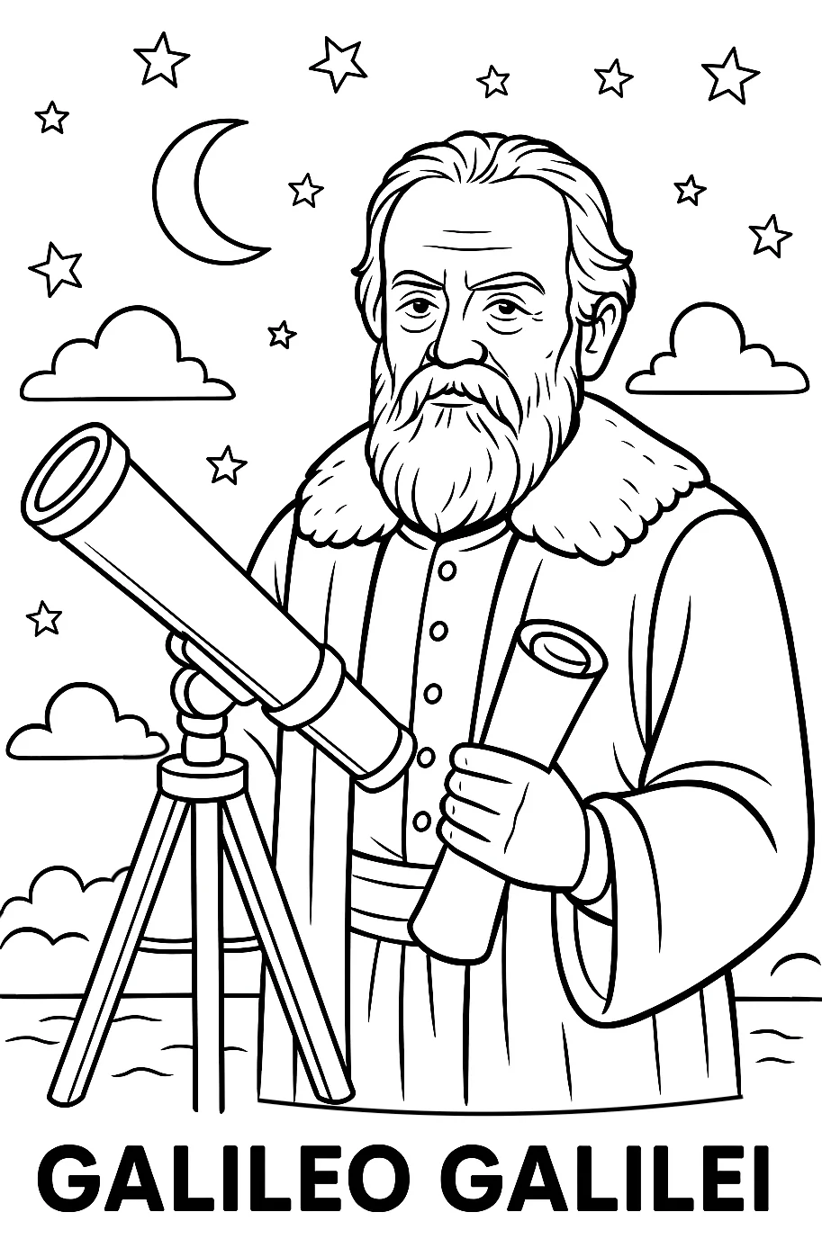 Galileo Galilei, דף צביעה להדפסה לילדים