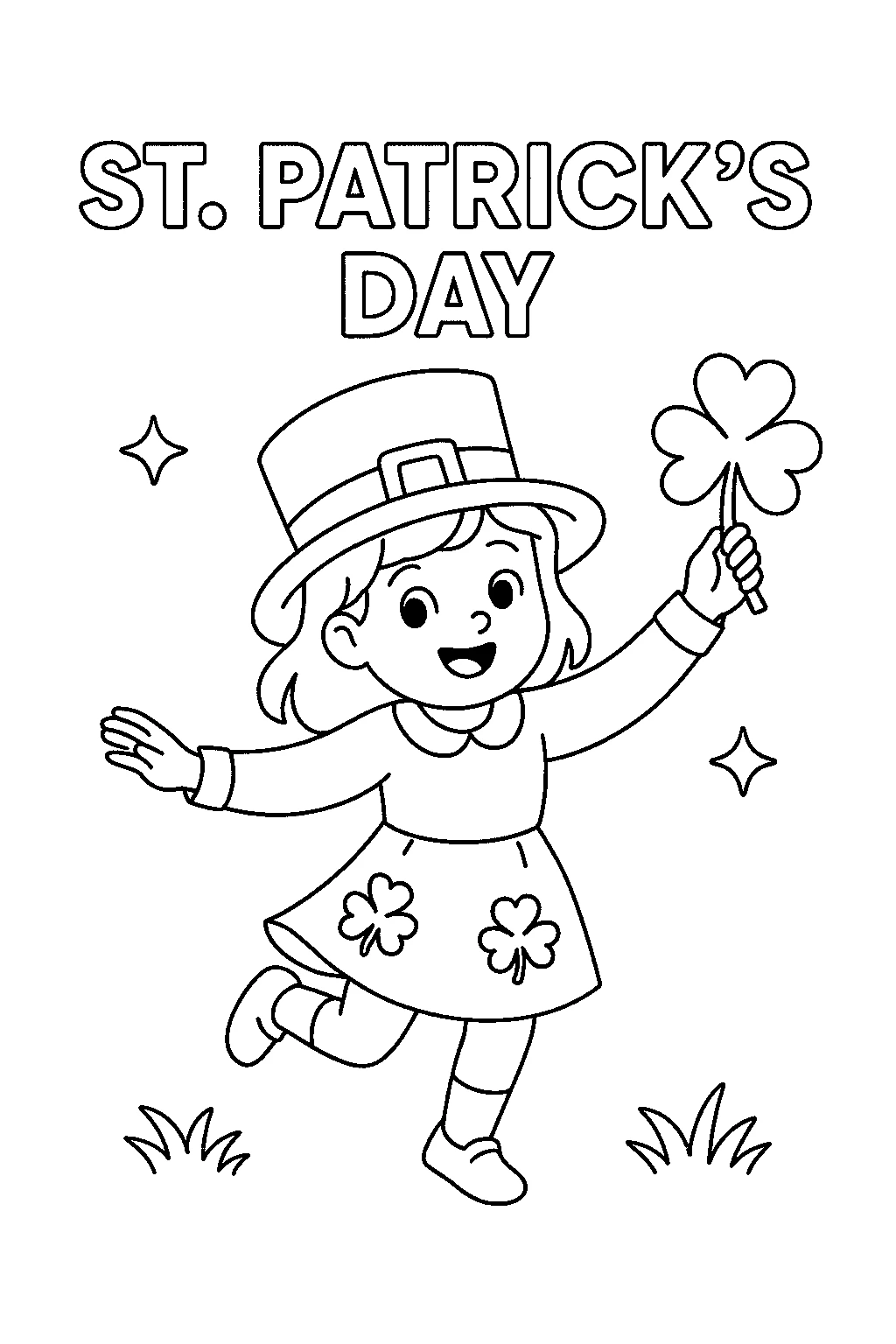 Girl Celebrating St Patrick's Day, דף צביעה להדפסה לילדים