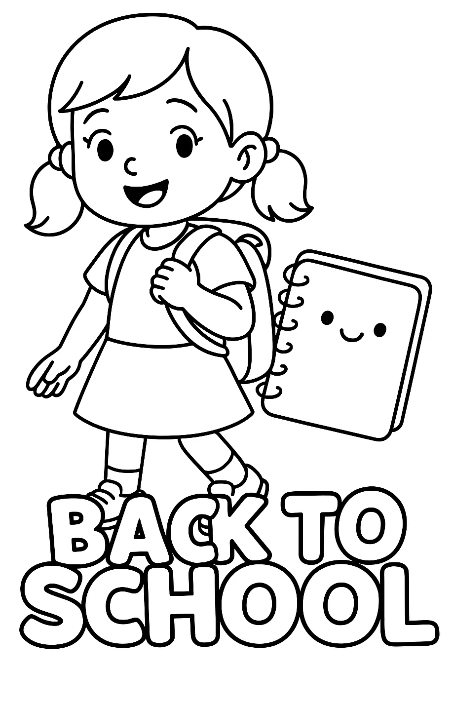 Niña Volviendo al Colegio, página para colorear imprimible para niños