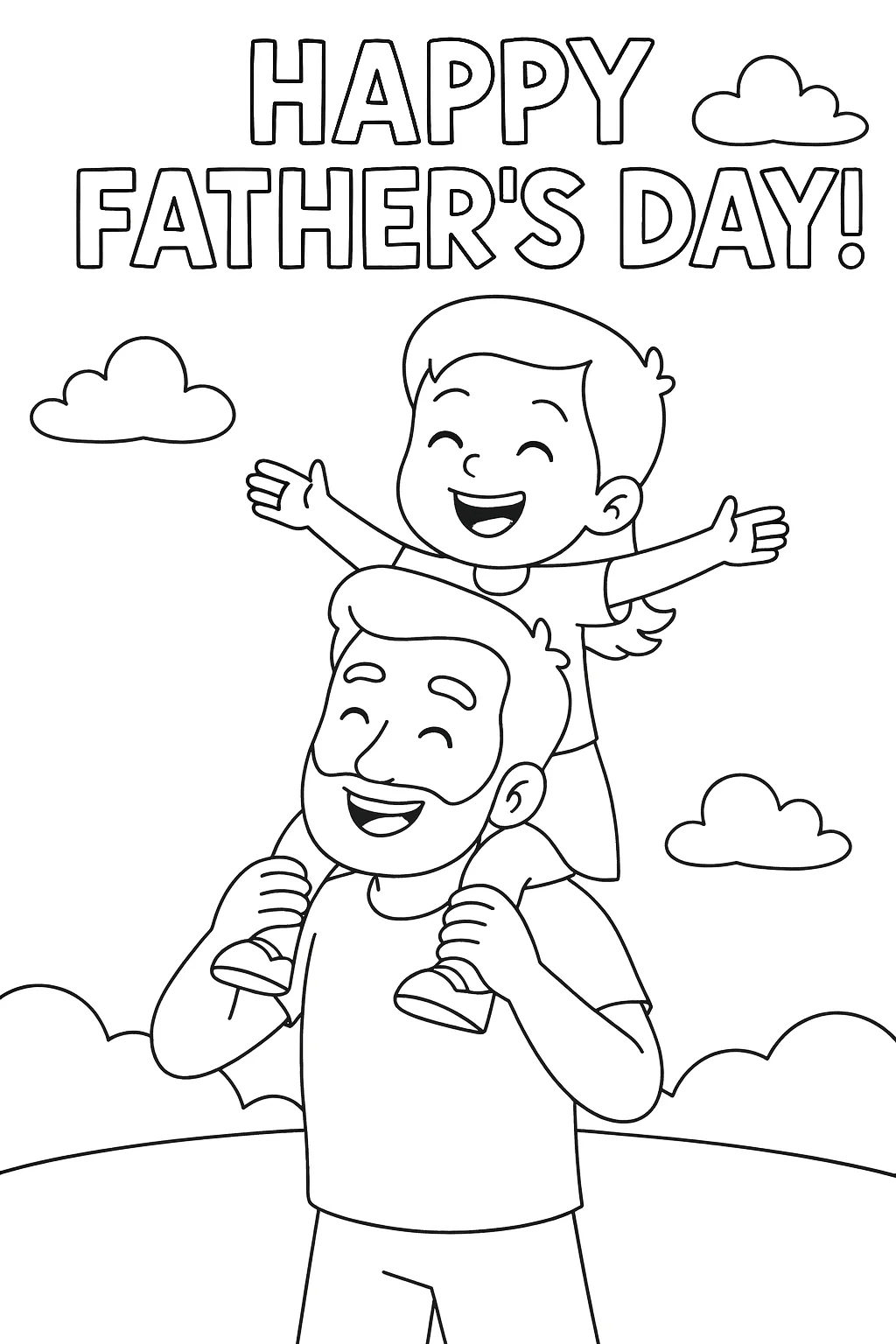 Girl on Father's Shoulder, דף צביעה להדפסה לילדים