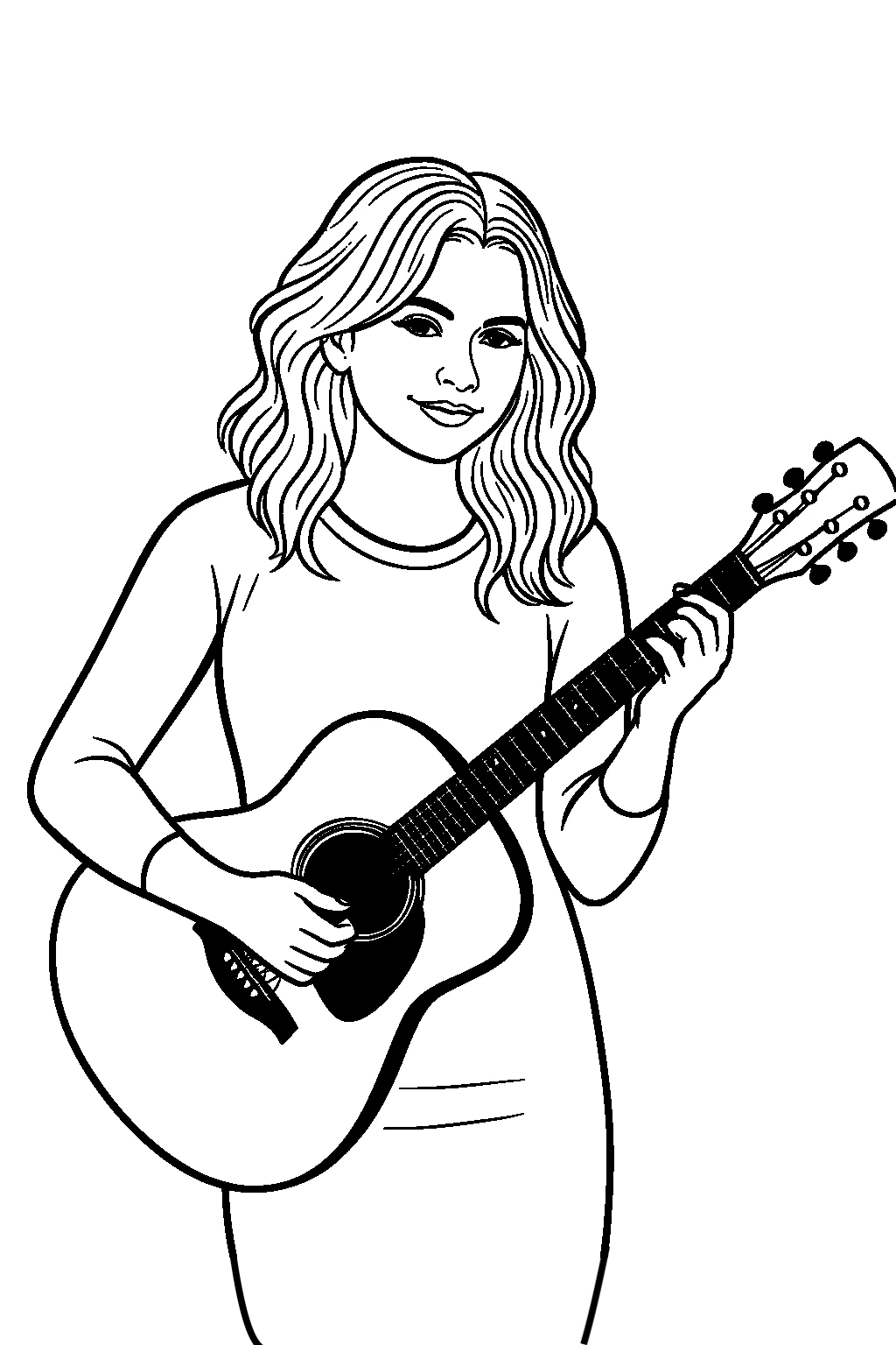 Niña Tocando Guitarra, página para colorear imprimible para niños